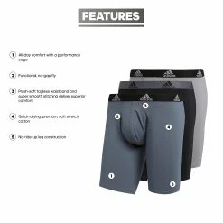 Men’s adidas 3-Pack Cotton Stretch Long Boxer Briefs -Workout Clothes Sales Store 3427170 ALT2