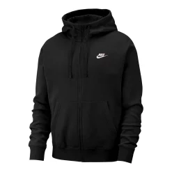 Men's Nike Sportswear Club Fleece Full-Zip Hoodie -Workout Clothes Sales Store 3582955 Black White