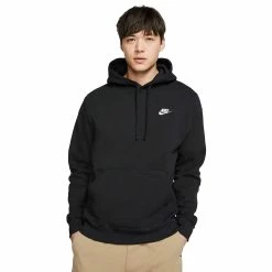 Men's Nike Sportswear Club Fleece Pullover Hoodie -Workout Clothes Sales Store 3583992 Black White