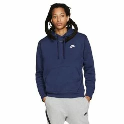 Men's Nike Sportswear Club Fleece Pullover Hoodie -Workout Clothes Sales Store 3583992 Midnight Navy White