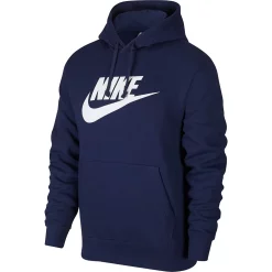 Men's Nike Sportswear Club Logo Pullover Hoodie -Workout Clothes Sales Store 3589597 Midnight Navy White
