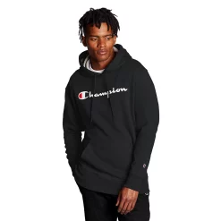 Men's Champion® Powerblend Fleece Graphic Pullover Hoodie -Workout Clothes Sales Store 3718607 Black