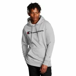 Men's Champion® Powerblend Fleece Graphic Pullover Hoodie -Workout Clothes Sales Store 3718607 Oxford Gray