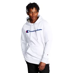 Men's Champion® Powerblend Fleece Graphic Pullover Hoodie -Workout Clothes Sales Store 3718607 White