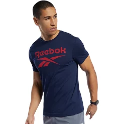 Men's Reebok Stacked Logo Tee -Workout Clothes Sales Store 3886461 Faux Indigo