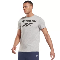 Men's Reebok Stacked Logo Tee -Workout Clothes Sales Store 3886461 Med Gray Heather Black