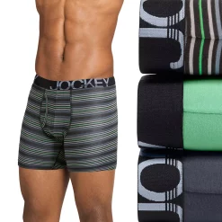 Men's Jockey® 3-pack ActiveStretch™ Midway Briefs -Workout Clothes Sales Store 4222985 Black Stripe Green