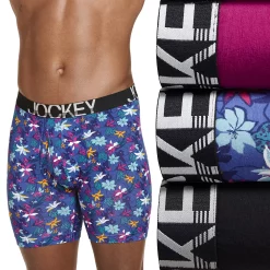 Men's Jockey® 3-pack ActiveStretch™ Midway Briefs -Workout Clothes Sales Store 4222985 Fuchsia Black Floral