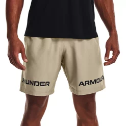 Men's Under Armour Graphic Wordmark Woven Shorts -Workout Clothes Sales Store 4468887 Khaki Gray Black