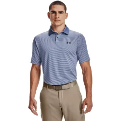 Men's Under Armour Striped Classic-Fit Performance Golf Polo -Workout Clothes Sales Store 4526407 Mineral Blue