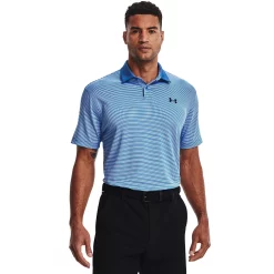 Men's Under Armour Striped Classic-Fit Performance Golf Polo -Workout Clothes Sales Store 4526407 Victory Blue