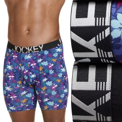 Men's Jockey® 2-Pack Active Stretch Long-Leg Boxer Briefs -Workout Clothes Sales Store 4594451 Black Getaway Floral
