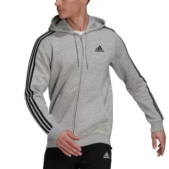 Men's adidas Essential Full-Zip Fleece Hoodie 15 Men's adidas Essential Full-Zip Fleece Hoodie -Workout Clothes Sales Store 4883022 Medium Gray Black