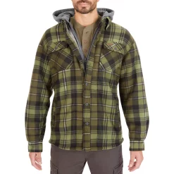 Men's Smith's Workwear Plaid Sherpa-Lined Microfleece Hooded Shirt Jacket -Workout Clothes Sales Store 5156351 Black Olive