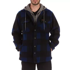 Men's Smith's Workwear Plaid Sherpa-Lined Microfleece Hooded Shirt Jacket -Workout Clothes Sales Store 5156351 Blue Black