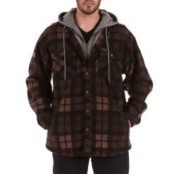 Men's Smith's Workwear Plaid Sherpa-Lined Microfleece Hooded Shirt Jacket