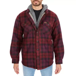 Men's Smith's Workwear Plaid Sherpa-Lined Microfleece Hooded Shirt Jacket -Workout Clothes Sales Store 5156351 Burgundy