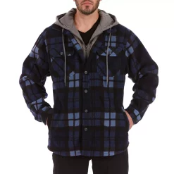 Men's Smith's Workwear Plaid Sherpa-Lined Microfleece Hooded Shirt Jacket -Workout Clothes Sales Store 5156351 Navy