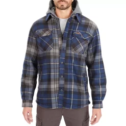 Men's Smith's Workwear Plaid Sherpa-Lined Microfleece Hooded Shirt Jacket -Workout Clothes Sales Store 5156351 Navy Gray