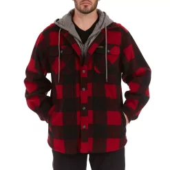 Men's Smith's Workwear Plaid Sherpa-Lined Microfleece Hooded Shirt Jacket -Workout Clothes Sales Store 5156351 Red Black