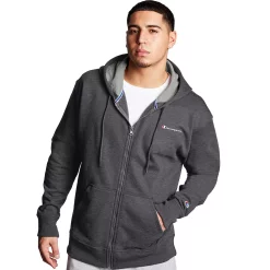 Men's Champion® Powerblend Fleece Full-Zip Hoodie -Workout Clothes Sales Store 5205444 Granite Heather