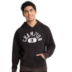 Men's Champion® Vintage Wash Varsity Fleece Hoodie -Workout Clothes Sales Store 5537009 Solar Wash Black