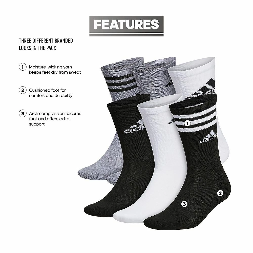 Men's adidas 6-pack Athletic Cushioned Crew Socks 8 Men's adidas 6-pack Athletic Cushioned Crew Socks - Image 6