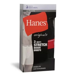 Men's Hanes® Originals Ultimate 3-Pack Boxer Briefs with Moisture-Wicking Stretch Cotton -Workout Clothes Sales Store 5949049 ALT