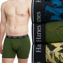 Men's Hanes® Originals Ultimate 3-Pack Boxer Briefs with Moisture-Wicking Stretch Cotton -Workout Clothes Sales Store 5949049 Green Assorted