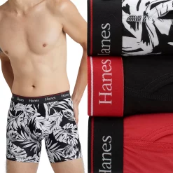 Men's Hanes® Originals Ultimate 3-Pack Boxer Briefs with Moisture-Wicking Stretch Cotton -Workout Clothes Sales Store 5949049 Red Assorted