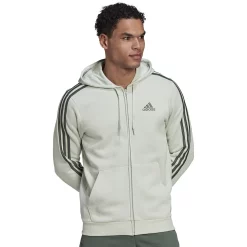 Men's adidas Essential Full-Zip Fleece Hoodie -Workout Clothes Sales Store 6172049 Linen Green