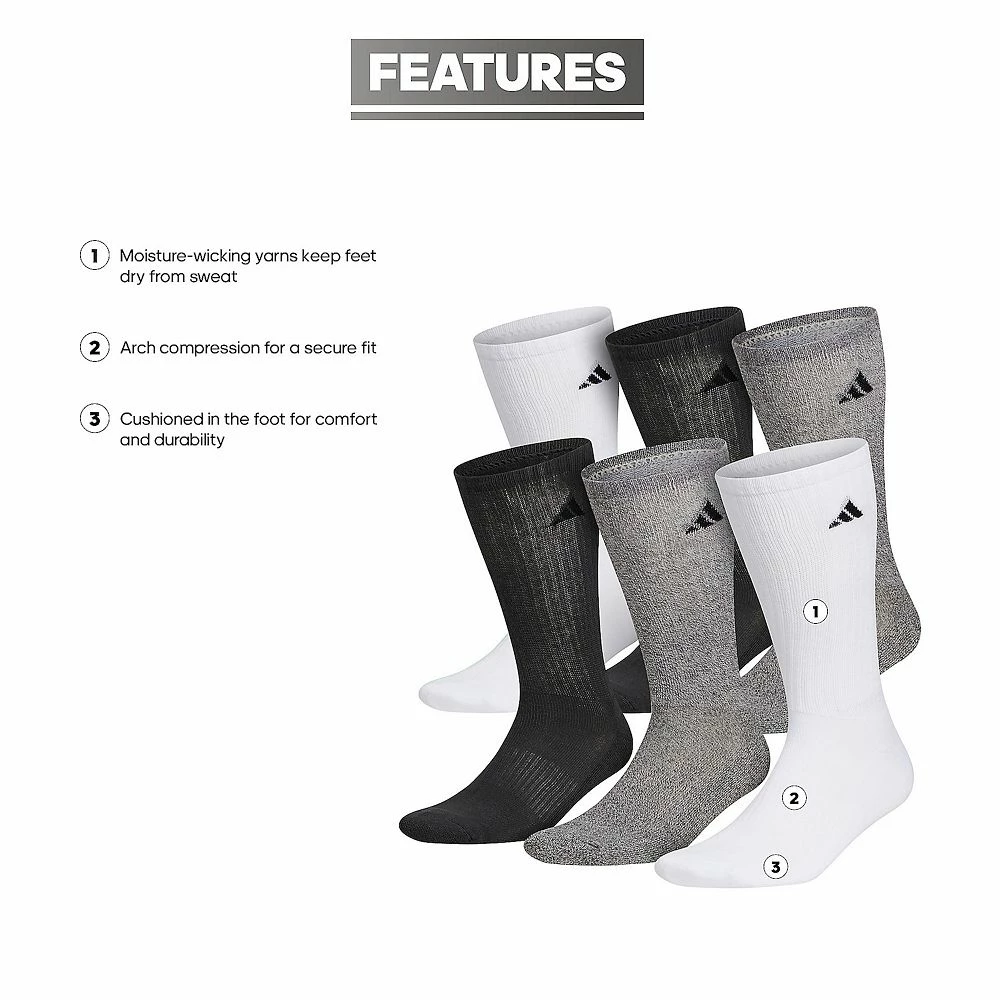 Men's adidas 6-pack Athletic Cushioned Crew Socks 10 Men's adidas 6-pack Athletic Cushioned Crew Socks - Image 8